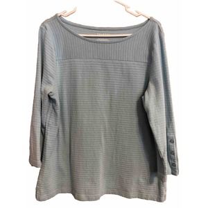 Talbots Womens Large Aqua Blue Blouse Top Shirt Tunic Stripe 3/4 Sleeves Stretch